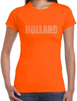 Bellatio Decorations Glitter Holland t-shirt oranje rhinestone steentjes voor dames Nederland supporter EK/ WK L - Feestshirts