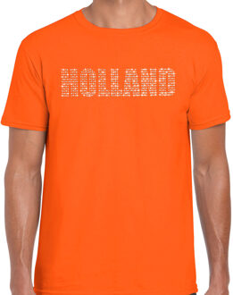 Bellatio Decorations Glitter Holland t-shirt oranje rhinestone steentjes voor heren Nederland supporter EK/ WK 2XL - Feestshirts