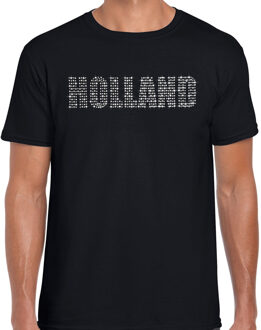 Bellatio Decorations Glitter Holland t-shirt zwart rhinestone steentjes voor heren Nederland supporter EK/ WK 2XL - Feestshirts