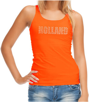 Bellatio Decorations Glitter Holland tanktop oranje rhinestone steentjes voor dames Nederland supporter EK/ WK L - Feestshirts