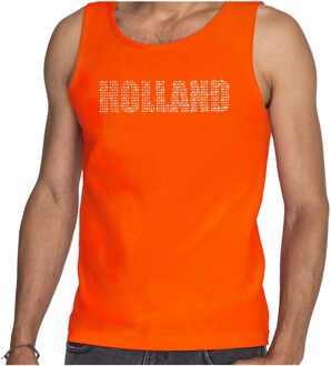 Bellatio Decorations Glitter Holland tanktop oranje rhinestone steentjes voor heren Nederland supporter EK/ WK 2XL - Feestshirts