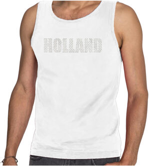 Bellatio Decorations Glitter Holland tanktop wit rhinestone steentjes voor heren Nederland supporter EK/ WK L - Feestshirts