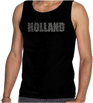 Bellatio Decorations Glitter Holland tanktop zwart rhinestone steentjes voor heren Nederland supporter EK/ WK M - Feestshirts