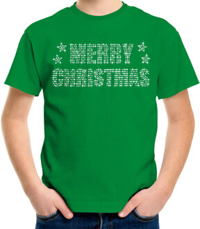 Bellatio Decorations Glitter kerst t-shirt groen Merry Christmas glitter steentjes voor kinderen - Glitter kerst shirt L