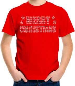 Bellatio Decorations Glitter kerst t-shirt rood Merry Christmas glitter steentjes voor kinderen - Glitter kerst shirt