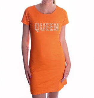 Bellatio Decorations Glitter Queen jurkje oranje rhinestones steentjes voor dames - EK/WK / Koningsdag outfit XL