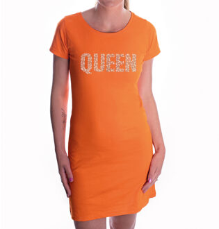 Bellatio Decorations Glitter Queen jurkje oranje rhinestones steentjes voor dames - EK/WK / Koningsdag outfit