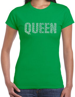 Bellatio Decorations Glitter Queen t-shirt groen rhinestones steentjes voor dames - Glitter shirt/ outfit XS