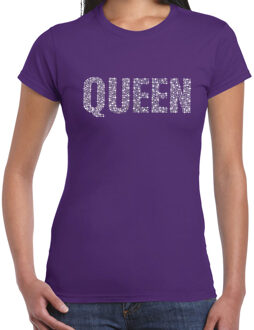 Bellatio Decorations Glitter Queen t-shirt paars rhinestones steentjes voor dames - Glitter shirt/ outfit XS