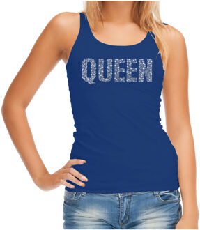 Bellatio Decorations Glitter Queen tanktop blauw rhinestones steentjes voor dames - Glitter top/ outfit L