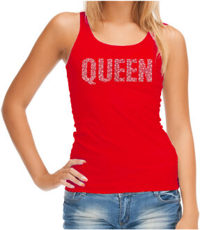 Bellatio Decorations Glitter Queen tanktop rood rhinestones steentjes voor dames - Glitter top/ outfit L