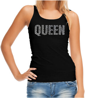 Bellatio Decorations Glitter Queen tanktop zwart rhinestones steentjes voor dames - Glitter top/ outfit L