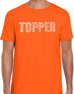 Bellatio Decorations Glitter t-shirt oranje Topper rhinestones steentjes voor heren - Glitter shirt/ outfit 2XL