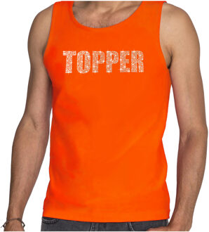 Bellatio Decorations Glitter tanktop oranje Topper rhinestones steentjes voor heren - Glitter tanktop/ outfit 2XL