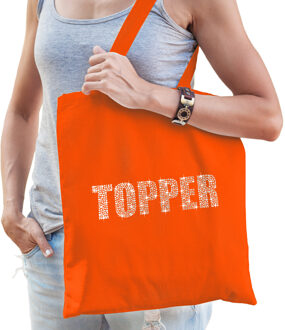 Bellatio Decorations Glitter Topper cadeau katoenen tas oranje rhinestones steentjes voor dames en heren - Glitter tassen