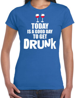 Bellatio Decorations Good day to get drunk shirt - Fun t-shirt blauw voor dames 2XL - Feestshirts