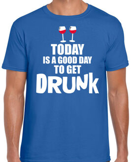 Bellatio Decorations Good day to get drunk shirt - Fun t-shirt blauw voor heren XL - Feestshirts