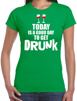 Bellatio Decorations Good day to get drunk shirt - Fun t-shirt groen voor dames L - Feestshirts