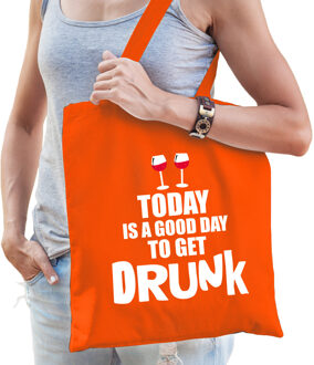 Bellatio Decorations Good day to get drunk wijn supporter cadeau tas oranje voor dames en heren
