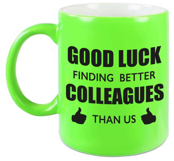 Bellatio Decorations Good luck finding better colleagues than us mok / beker neon groen bedankt cadeau collega 300 ml - feest mokken