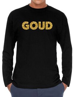 Bellatio Decorations Goud glitter long sleeve t-shirt zwart voor heren 2XL