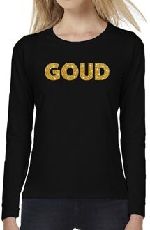 Bellatio Decorations GOUD glitter t-shirt long sleeve zwart voor dames 2XL