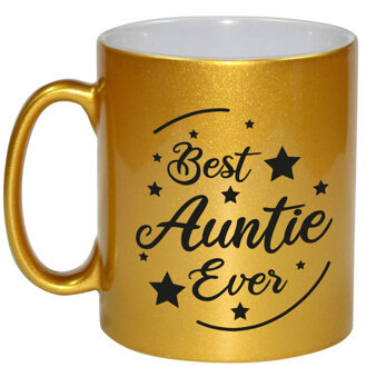 Bellatio Decorations Gouden Best Auntie Ever cadeau koffiemok / theebeker 330 ml - feest mokken Goudkleurig