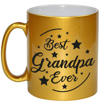 Bellatio Decorations Gouden Best Grandpa Ever cadeau koffiemok / theebeker 330 ml - feest mokken Goudkleurig