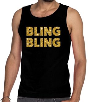 Bellatio Decorations Gouden bling bling glitter tanktop / mouwloos shirt zwart heren 2XL