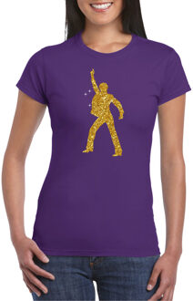 Bellatio Decorations Gouden disco t-shirt / kleding - paars - voor dames - muziek shirts / discothema / 70s / 80s / outfit M