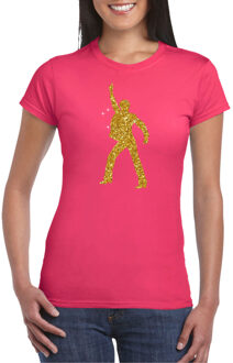 Bellatio Decorations Gouden disco t-shirt / kleding - roze - voor dames - muziek shirts / discothema / 70s / 80s / outfit 2XL