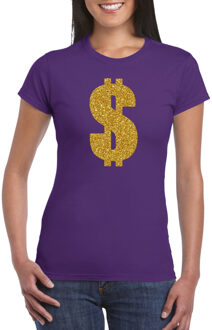 Bellatio Decorations Gouden dollar / Gangster verkleed t-shirt / kleding - paars - voor dames - Verkleedkleding / carnaval / outfit / gangsters 2XL