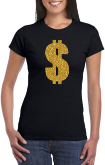 Bellatio Decorations Gouden dollar / Gangster verkleed t-shirt / kleding - zwart - voor dames - Verkleedkleding / carnaval / outfit / gangsters 2XL