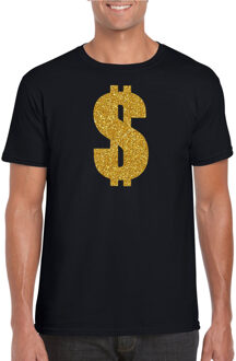 Bellatio Decorations Gouden dollar / Gangster verkleed t-shirt / kleding - zwart - voor heren - Verkleedkleding / carnaval / outfit / gangsters 2XL