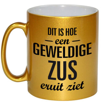 Bellatio Decorations Gouden geweldige zus cadeau koffiemok / theebeker 330 ml - feest mokken Goudkleurig