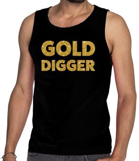 Bellatio Decorations Gouden golddigger glitter tanktop / mouwloos shirt zwart heren 2XL