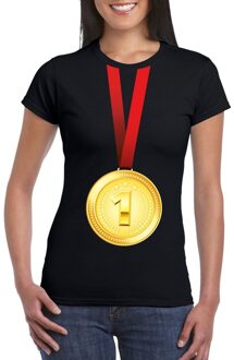 Bellatio Decorations Gouden medaille kampioen shirt zwart dames M