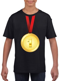 Bellatio Decorations Gouden medaille kampioen shirt zwart jongens en meisjes