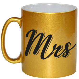 Bellatio Decorations Gouden Mrs cadeau koffiemok - drinkbeker - voor bruiloft koppels - 330 ml - cadeau Goudkleurig