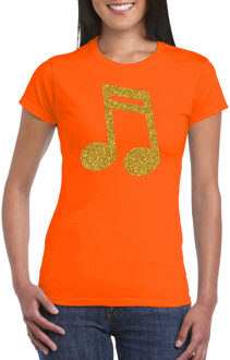 Bellatio Decorations Gouden muziek noot  / muziek feest t-shirt / kleding - oranje - voor dames - muziek shirts / muziek liefhebber / outfit 2XL