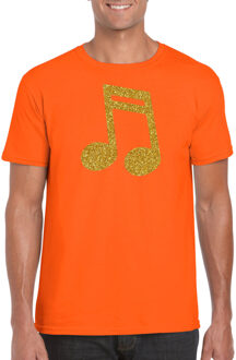 Bellatio Decorations Gouden muziek noot  / muziek feest t-shirt / kleding - oranje - voor heren - muziek shirts / muziek liefhebber / outfit 2XL