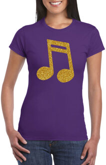 Bellatio Decorations Gouden muziek noot  / muziek feest t-shirt / kleding - paars - voor dames - muziek shirts / muziek liefhebber / outfit 2XL