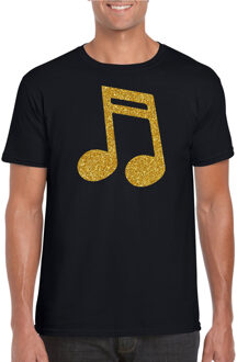 Bellatio Decorations Gouden muziek noot / muziek feest t-shirt / kleding zwart heren