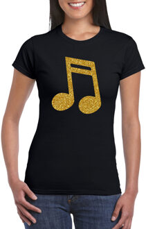 Bellatio Decorations Gouden muziek noot  / muziek feest t-shirt / kleding - zwart - voor dames - muziek shirts / muziek liefhebber / outfit 2XL