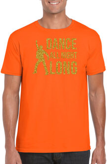 Bellatio Decorations Gouden muziek t-shirt / shirt Dance all night long - oranje - voor heren - muziek shirts / discothema / 70s / 80s / outfit M