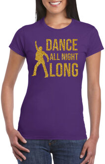 Bellatio Decorations Gouden muziek t-shirt / shirt Dance all night long - paars - voor dames - muziek shirts / discothema / 70s / 80s / outfit S