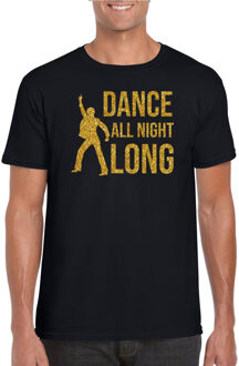 Bellatio Decorations Gouden muziek t-shirt / shirt Dance all night long - zwart - voor heren - muziek shirts / discothema / 70s / 80s / outfit M