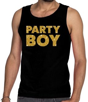 Bellatio Decorations Gouden party boy glitter tanktop / mouwloos shirt zwart heren 2XL