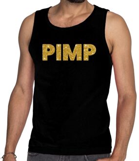 Bellatio Decorations Gouden pimp glitter tanktop / mouwloos shirt zwart heren 2XL