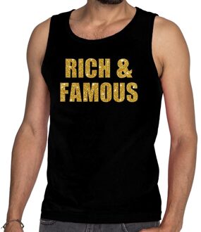 Bellatio Decorations Gouden rich & famous glitter tanktop / mouwloos shirt zwart here 2XL